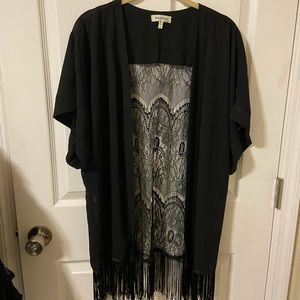 Black Kimono with Lace and Fringe Detailing